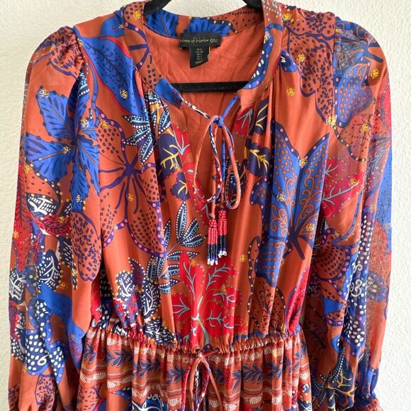 House of Harlow Maxi Tiered Floral Rustic Boho Long Sleeve Dress Size Small - Picture 6 of 14